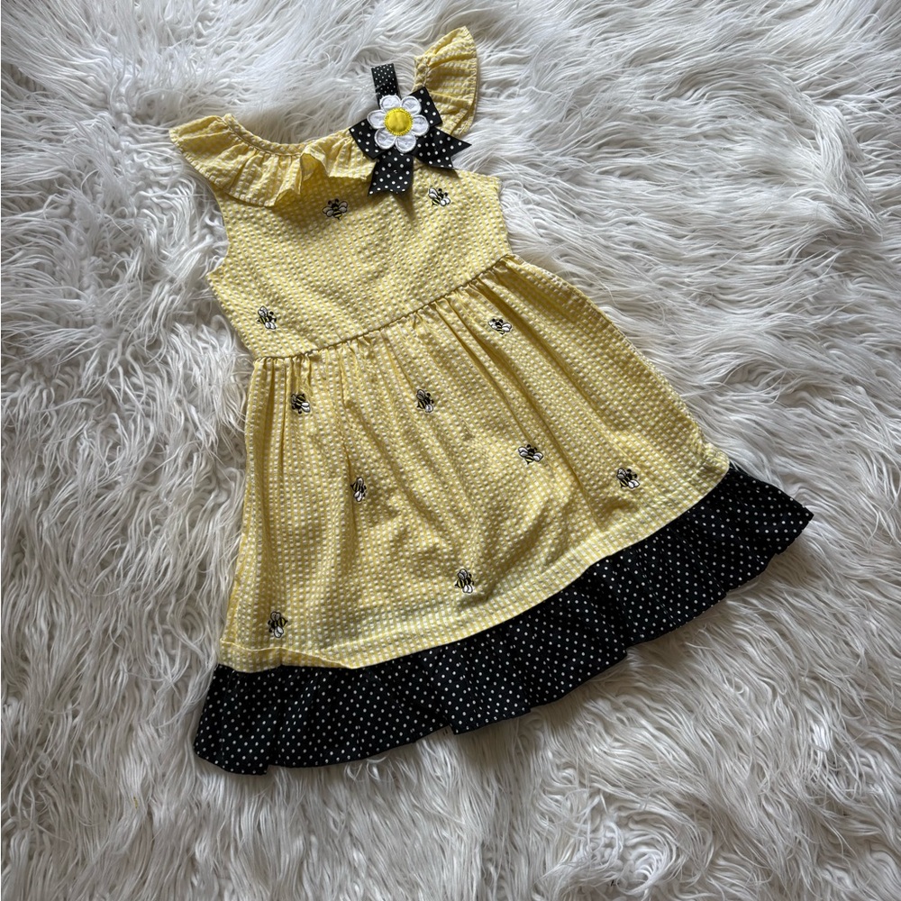 Yellow and Black Polka Dot Kids Dress